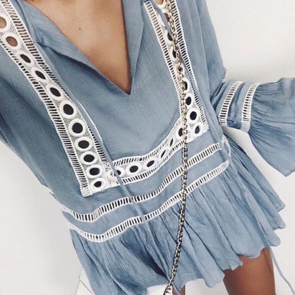 🆕//boho blue blouse top - Picture 1 of 1